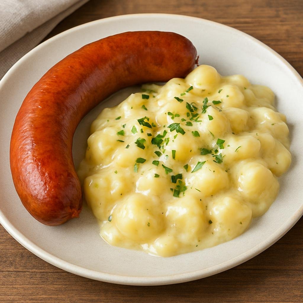 Entree: Sweden – Stockholm & Central Sweden – Isterband med Stuvad Potatis (Coarse smoked pork sausage served with creamy stewed potatoes) recipe
