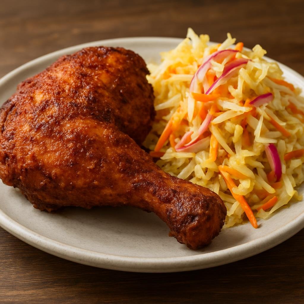 Entree: Honduras – Southern Culinary Region – Pollo Chuco (Honduran marinated and deep-fried chicken served with a tangy pickled cabbage relish) recipe