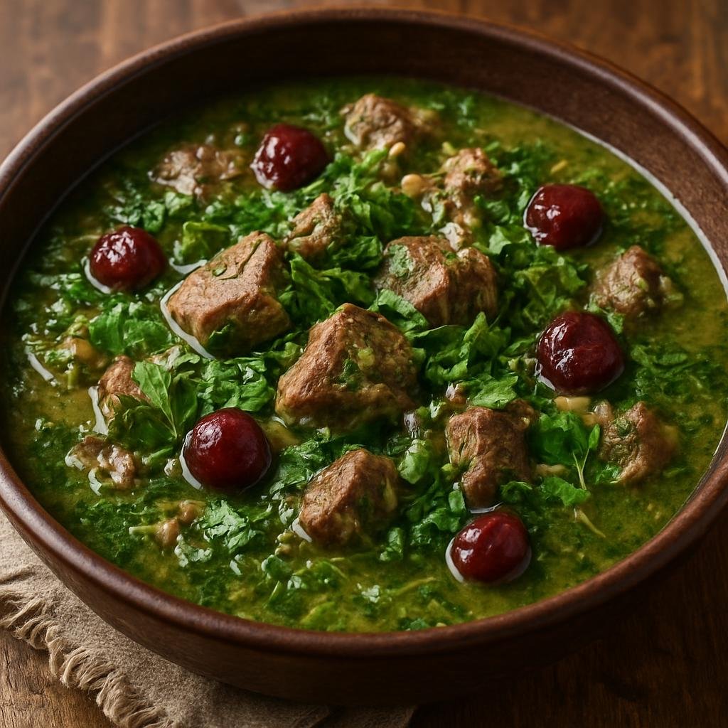 Entree: Tajikistan – Southern Culinary Region – Чакапули ➤ Chakapuli (Slow-simmered lamb stew with fresh herbs and tart sour plums) recipe