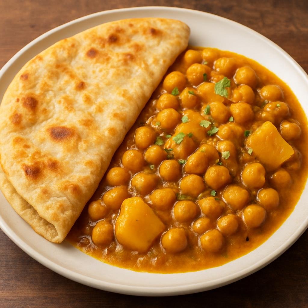 Entree: Trinidad and Tobago – Southern Culinary Region – Roti with Curried Chickpeas and Potatoes (Trinidadian flatbread served with a coconut-scented chickpea and potato curry) recipe