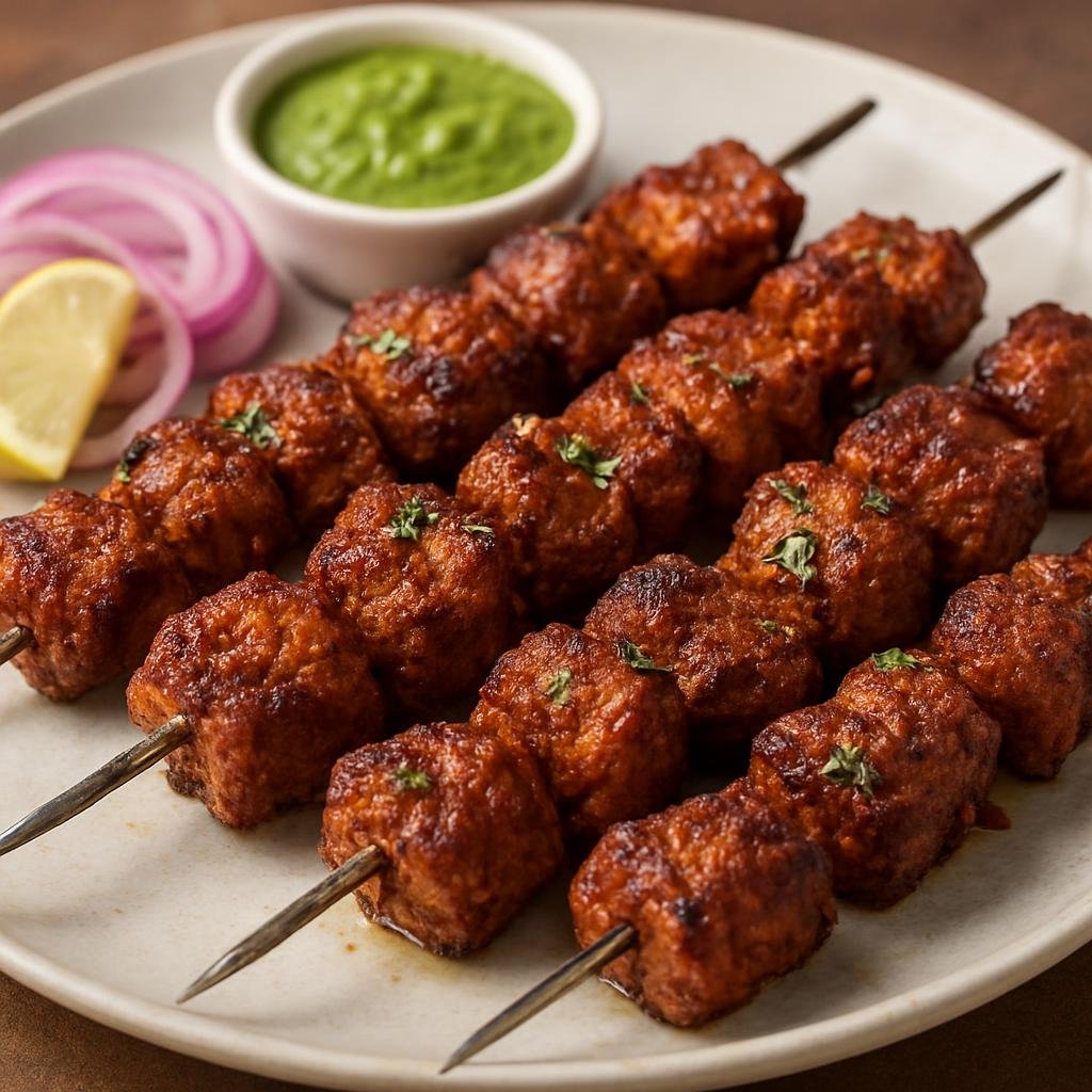 Entree: India – Awadhi / Lucknow – बोटी कबाब ➤ Boti Kabab (skewered marinated lamb cubes) recipe