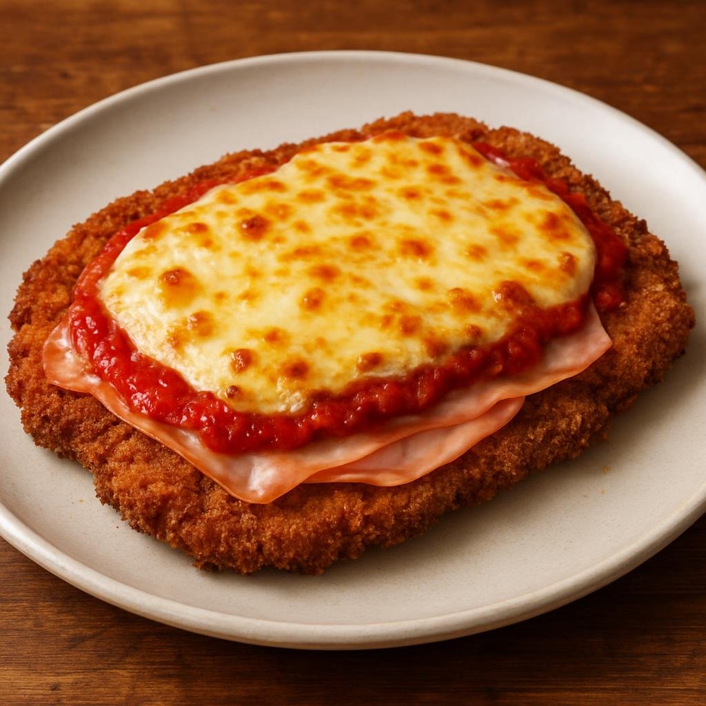 Entree: Argentina – Central Culinary Region – Milanesa a la Napolitana (Breaded fried beef cutlets topped with ham, tomato sauce, and melted cheese in Argentine style) recipe