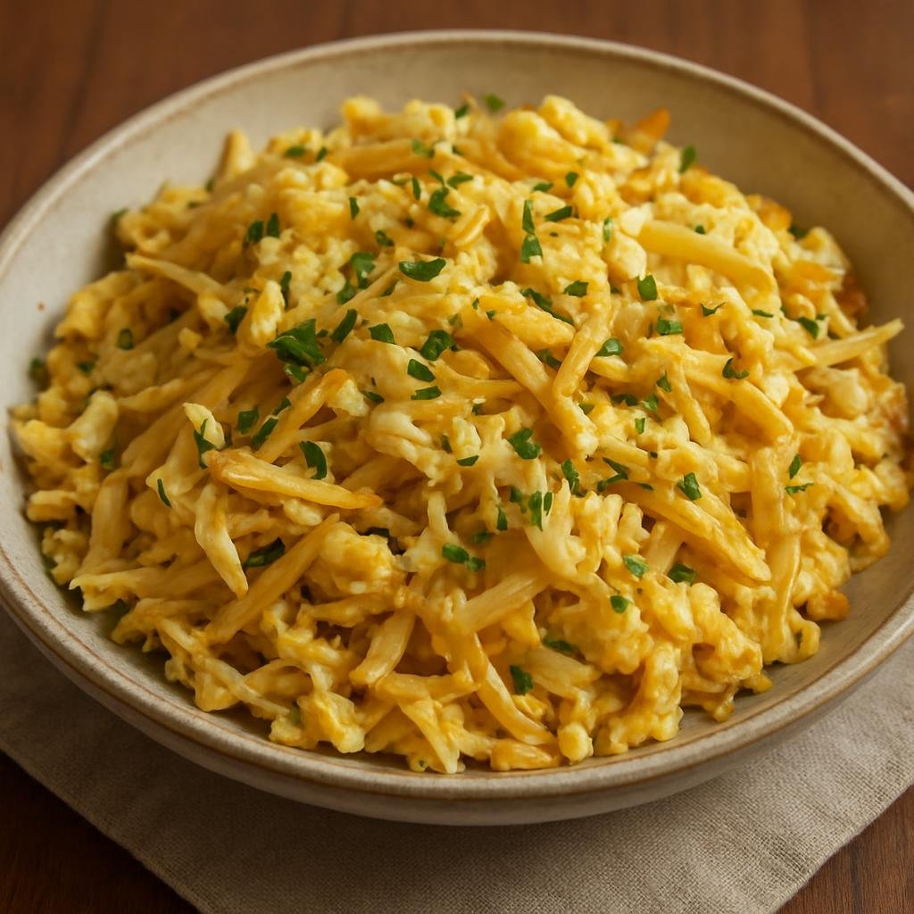Entree: Portugal – Lisbon – Bacalhau à Brás (Shredded salted cod with onions and thin fried potatoes bound with scrambled eggs) recipe