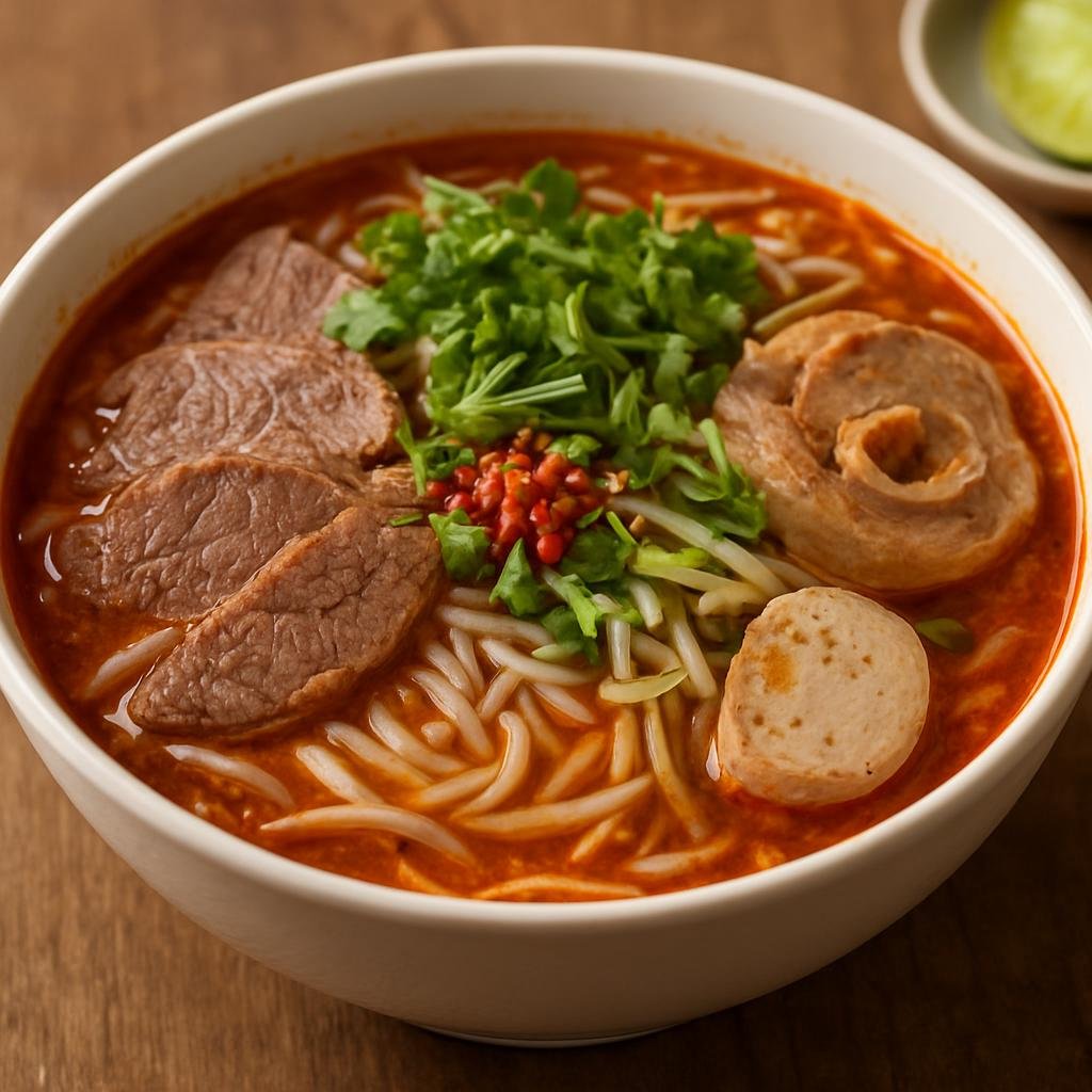 Entree: Vietnam – Hue – Bún Bò Huế (Spicy lemongrass beef and pork noodle soup from central Vietnam) recipe