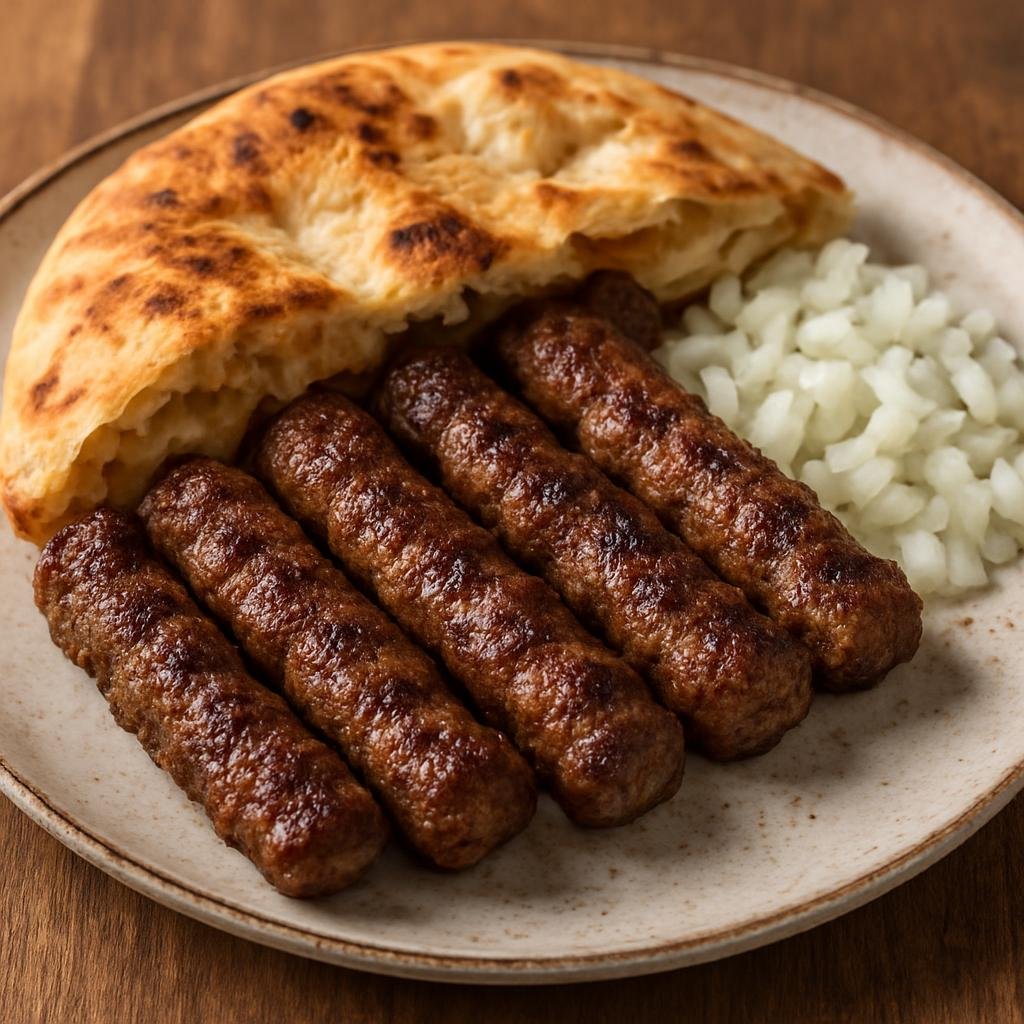 Entree: Bosnia and Herzegovina – Southern Culinary Region – Ćevapi (Small grilled skinless minced-meat sausages traditionally served with flatbread and raw onions) recipe