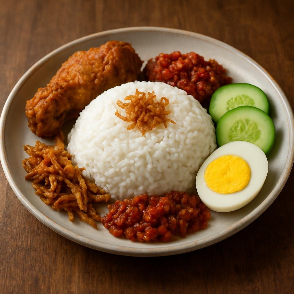 Entree: Indonesia – Betawi Jakarta – Nasi Uduk (Steamed rice cooked in fragrant coconut milk and aromatics served with savory accompaniments) recipe