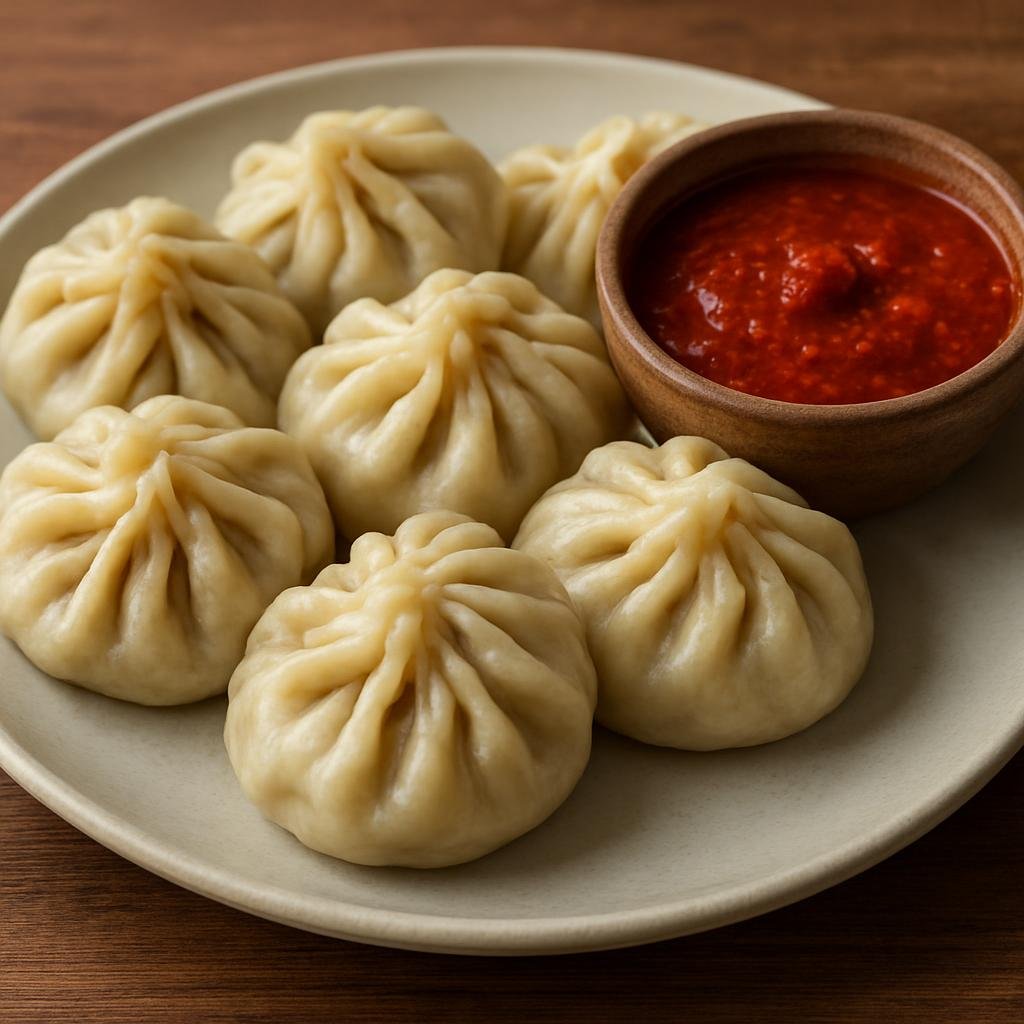 Entree: India – Sikkim & Himalayan – मोमो ➤ Momos (Steamed filled dumplings from the Himalayan region, served with a tangy chili-tomato dipping sauce) recipe