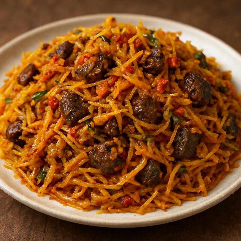 Entree: Nigeria – Igbo Southeast – Abacha and Ugba (Shredded dried cassava salad tossed with fermented oil-bean seed and a spicy palm-oil dressing) recipe
