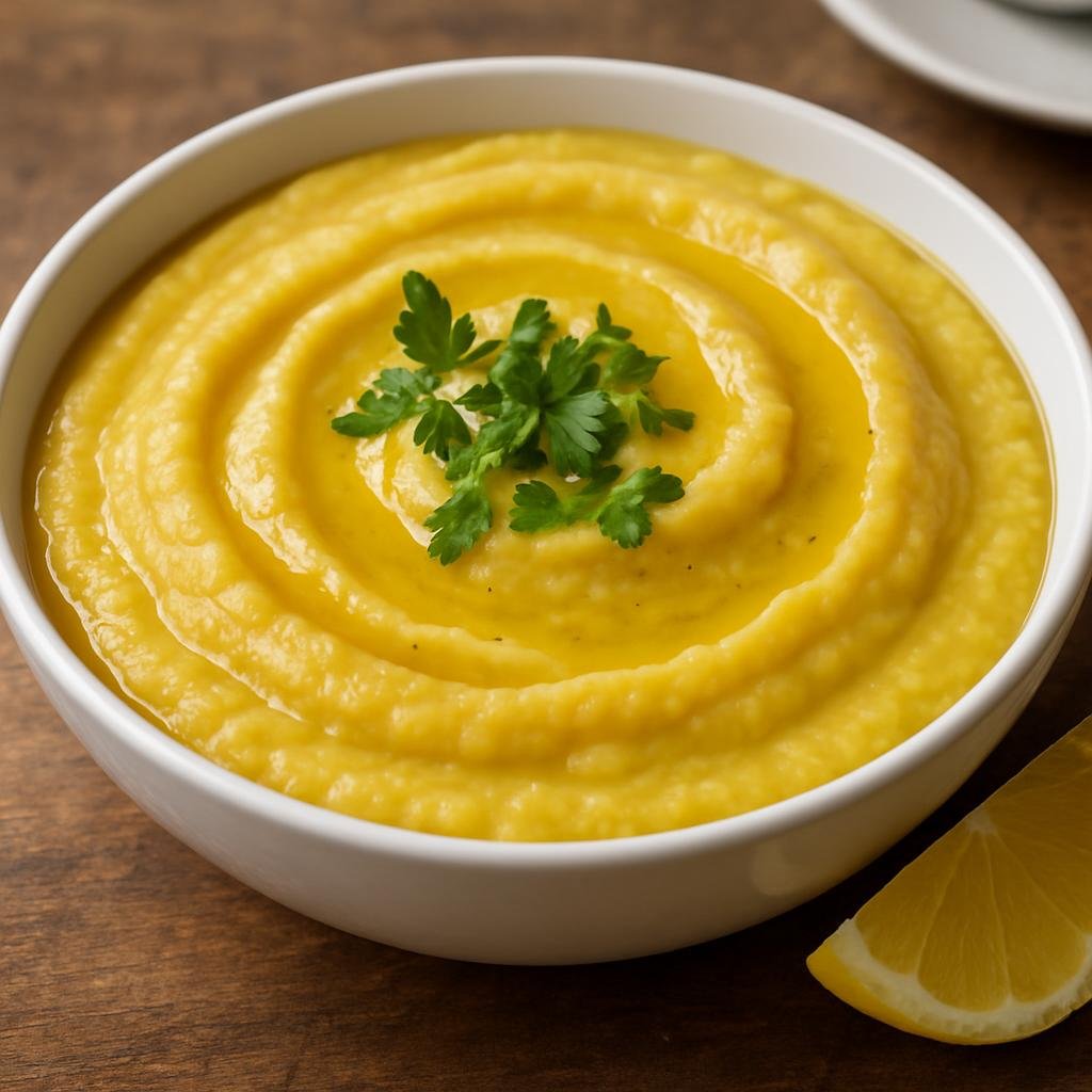 Entree: Greece – Cyclades – Φάβα Σαντορίνης ➤ Fáva Santorínis (Silky purée of yellow split peas from Santorini, finished with olive oil and lemon) recipe
