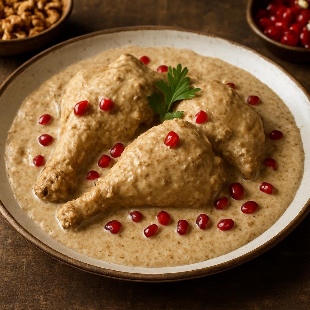 Entree: Georgia – Samegrelo – საცივი ➤ Sats'ivi (Cold poultry served in a rich spiced walnut sauce) recipe