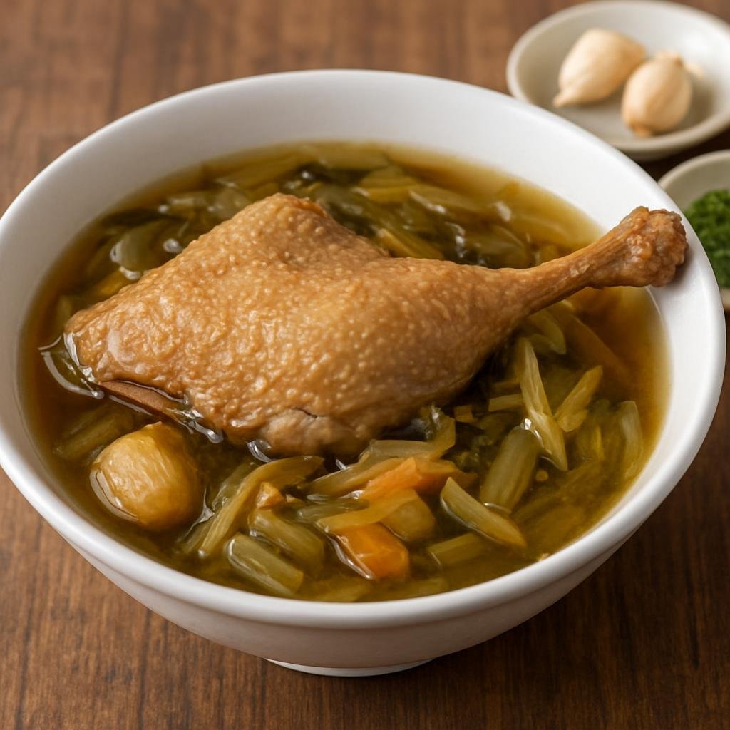 Entree: Singapore – Peranakan Singapore – Itek Tim (Clear Peranakan duck soup simmered with preserved vegetables and aromatics) recipe