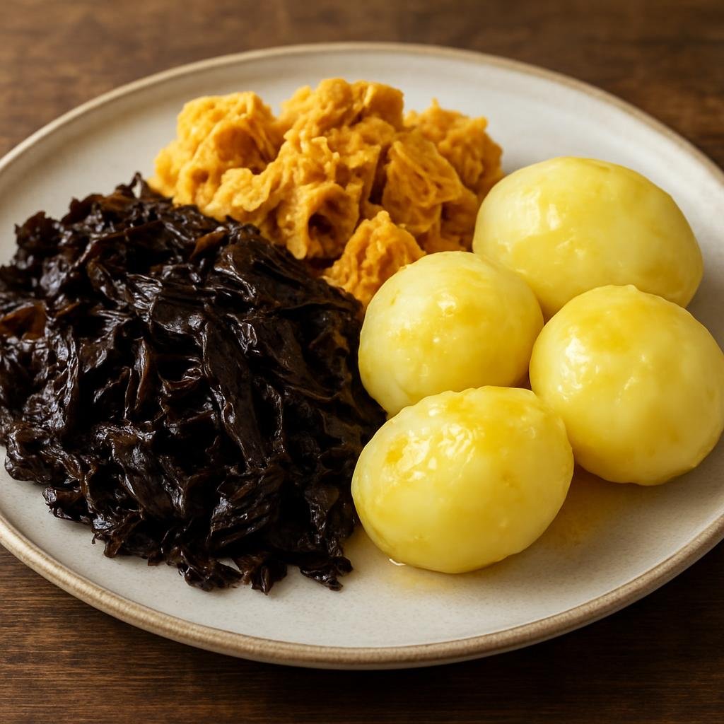 Entree: Ireland – Ulster / Northern Border – Dulse and Yellowman (Pan-fried Irish seaweed served with crushed Northern Irish honeycomb toffee and buttered potatoes) recipe