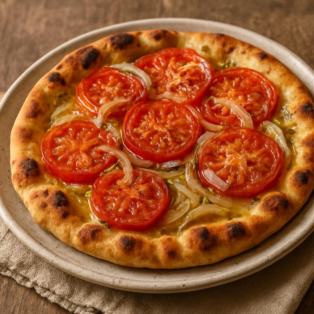 Entree: Greece – Cyclades – λαδένια ➤ ladénia (Rustic Cycladic flatbread topped with tomatoes, onions, and olive oil) recipe
