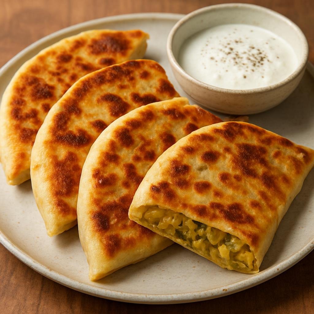 Entree: Afghanistan – Kabul & Central Afghanistan – بولانی ➤ Bolānī (Pan-fried stuffed flatbread typically filled with spiced potatoes, leeks, or greens) recipe