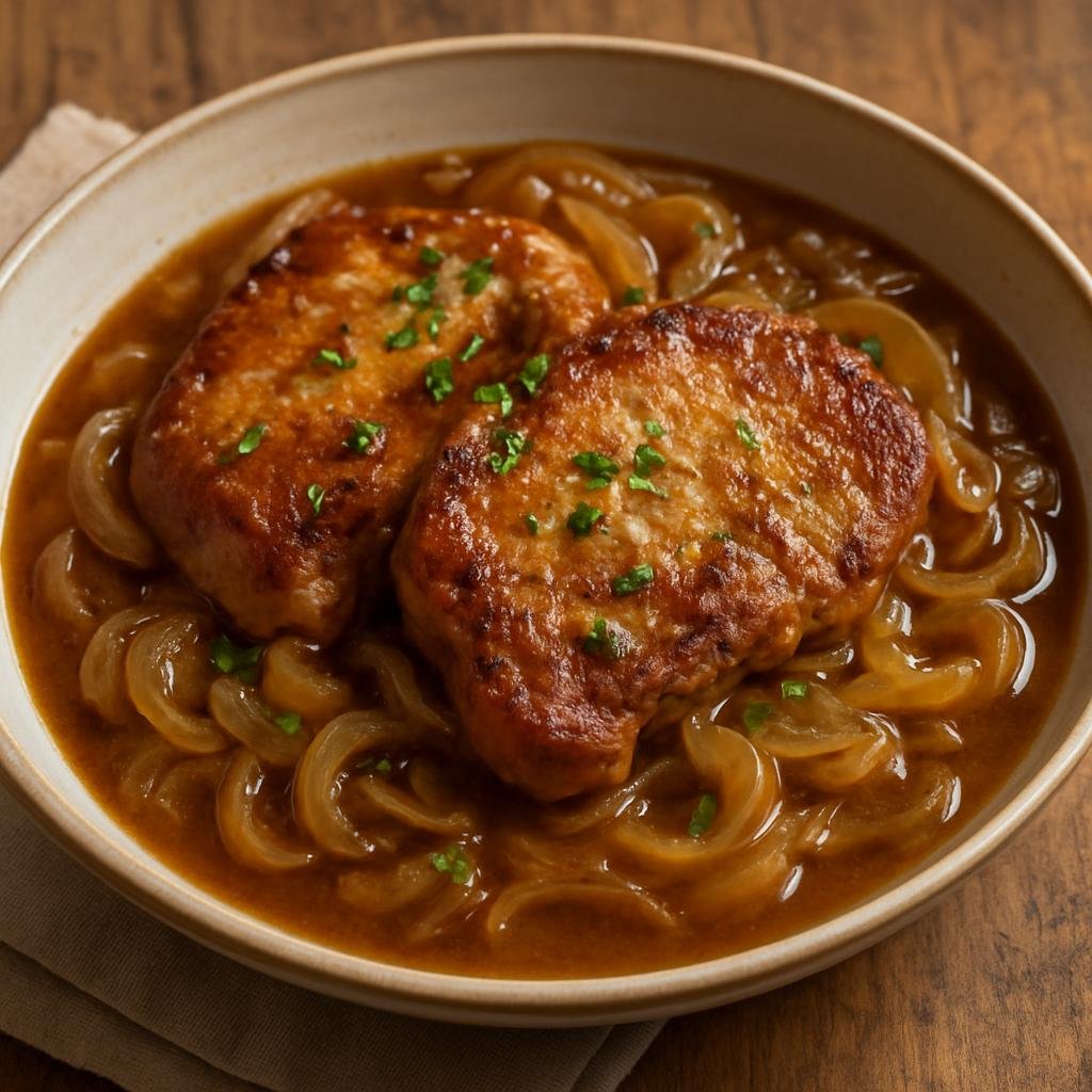 Entree: Belgium – Flanders – Vlaamse Karbonaden (Flemish pan-fried pork chops braised in beer and onions) recipe