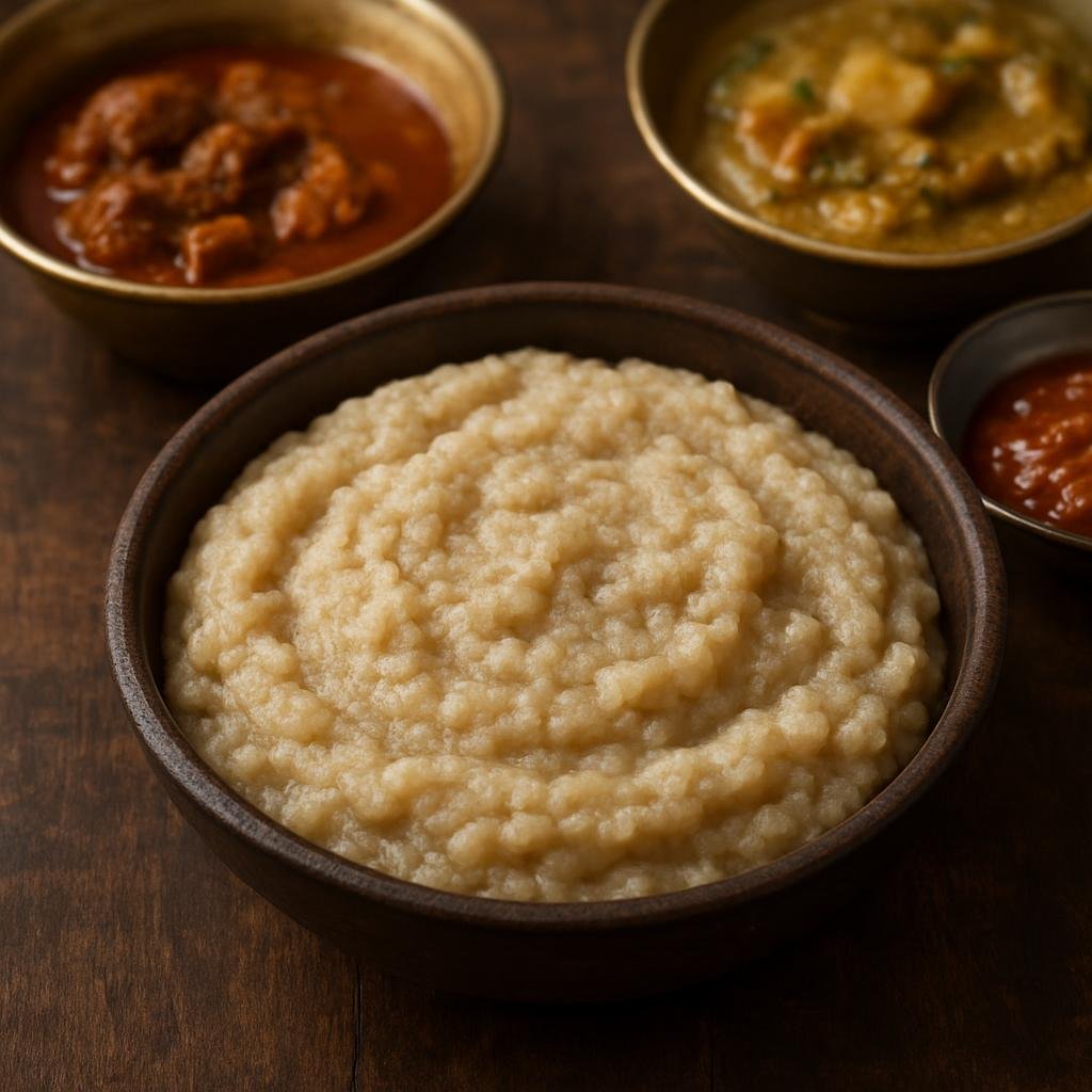 Entree: Nepal – Terai Lowlands – ढिँडो ➤ Dhido (Thick, hearty porridge of coarse maize or millet flour traditionally eaten with curries in Nepal) recipe