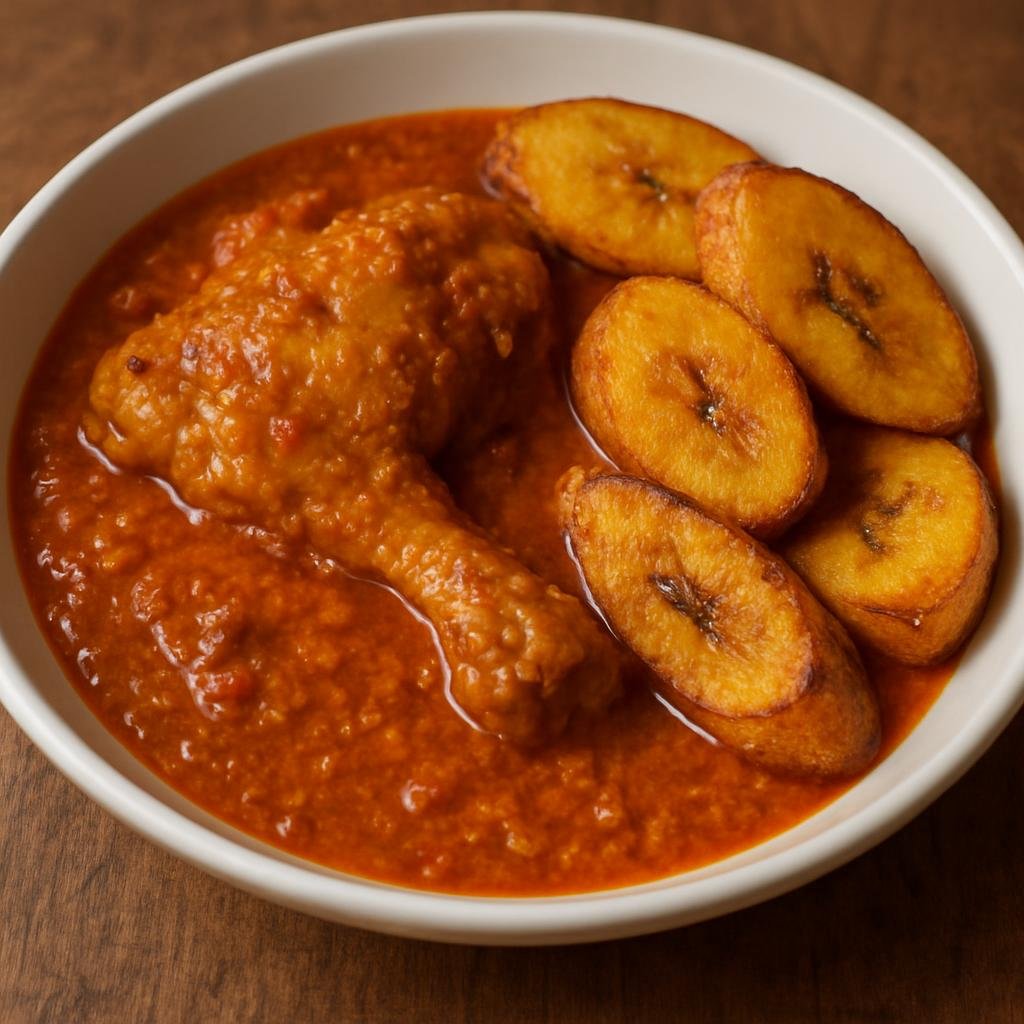 Entree: Cameroon – Southern Culinary Region – Sanga (Hearty Cameroonian chicken and peanut stew cooked in palm oil with plantains) recipe