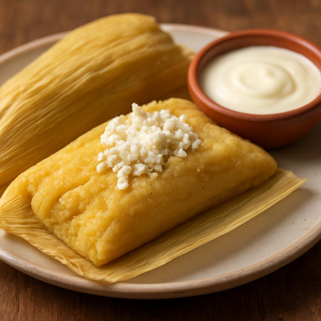 Entree: El Salvador – Southern Culinary Region – Tamales de Elote (Steamed fresh sweet-corn tamales made from blended corn masa, lightly sweetened and often served warm with cheese or crema) recipe
