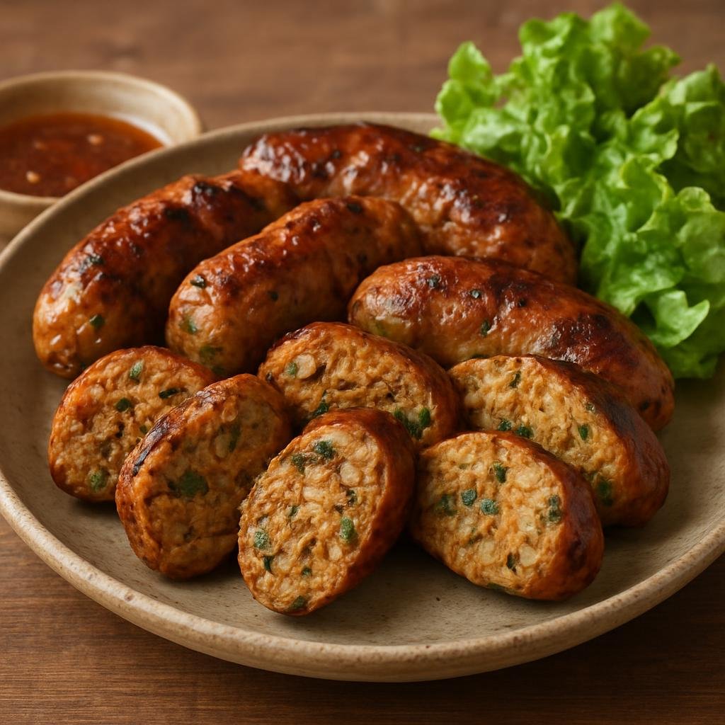 Entree: Laos – Vientiane & Central Laos – ໄສ່ອ່ວ ➤ Sai Oua (Lao grilled pork sausage flavored with lemongrass, kaffir lime, galangal, and fresh herbs) recipe