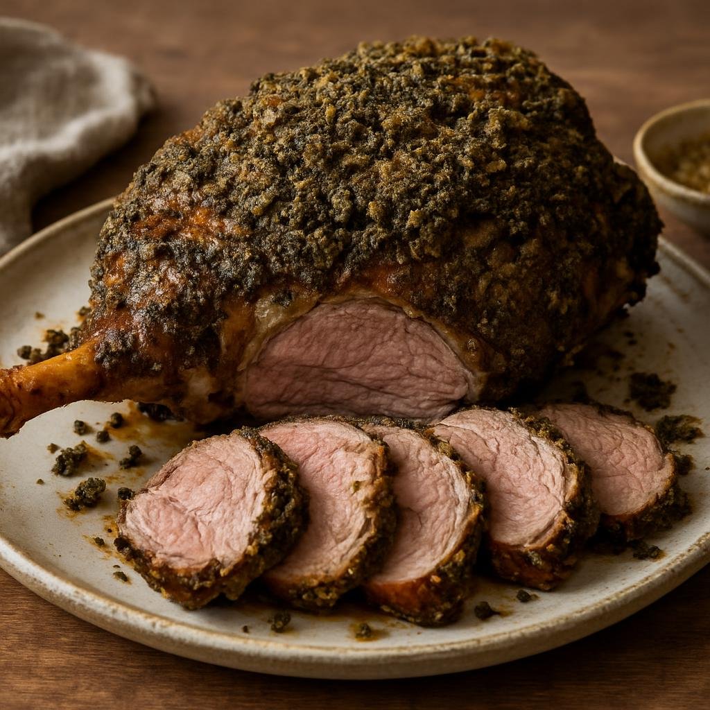 Entree: Australia – Northern Territory – Saltbush Lamb (Roast or slow-roasted lamb seasoned with native Australian saltbush for a savory, slightly herbal crust) recipe