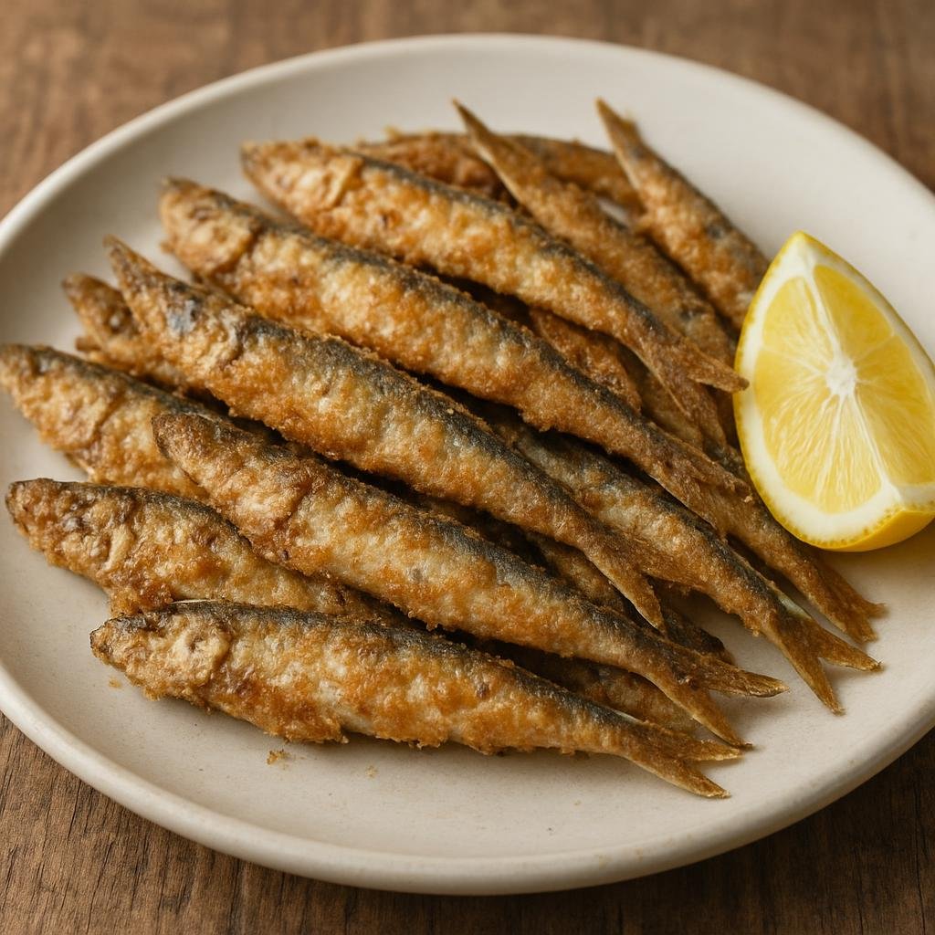 Entree: Greece – Cyclades – Αθερίνα τηγανητά ➤ Atherína tiganitá (Crispy pan-fried small sand smelt whitebait served simply with lemon) recipe