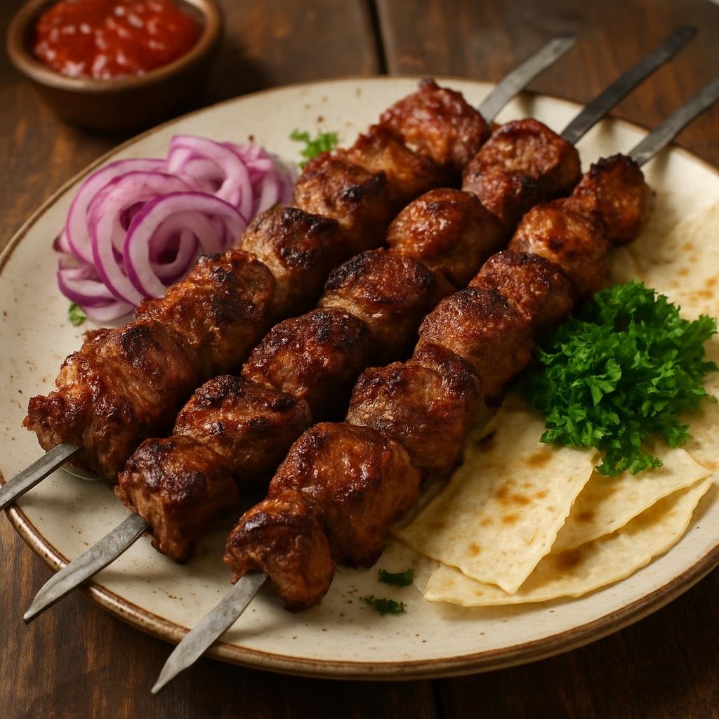 Entree: Azerbaijan – Central Culinary Region – Shashlik (Skewered marinated grilled meat, typically lamb or beef, cooked over an open flame) recipe