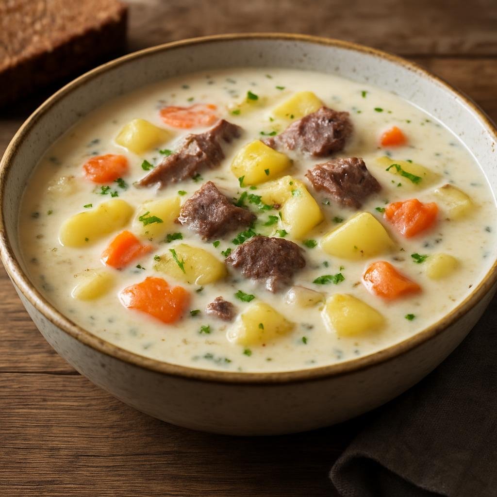 Entree: Finland – Lapland – Savuporokeitto (Creamy smoked reindeer soup with potatoes and root vegetables) recipe