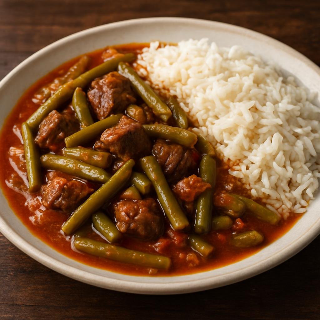 Entree: Iraq – Marsh Arab Cuisine – فاصوليا ➤ Fasūliyā (Slow-simmered green bean and lamb stew in a tomato-garlic broth served with rice) recipe