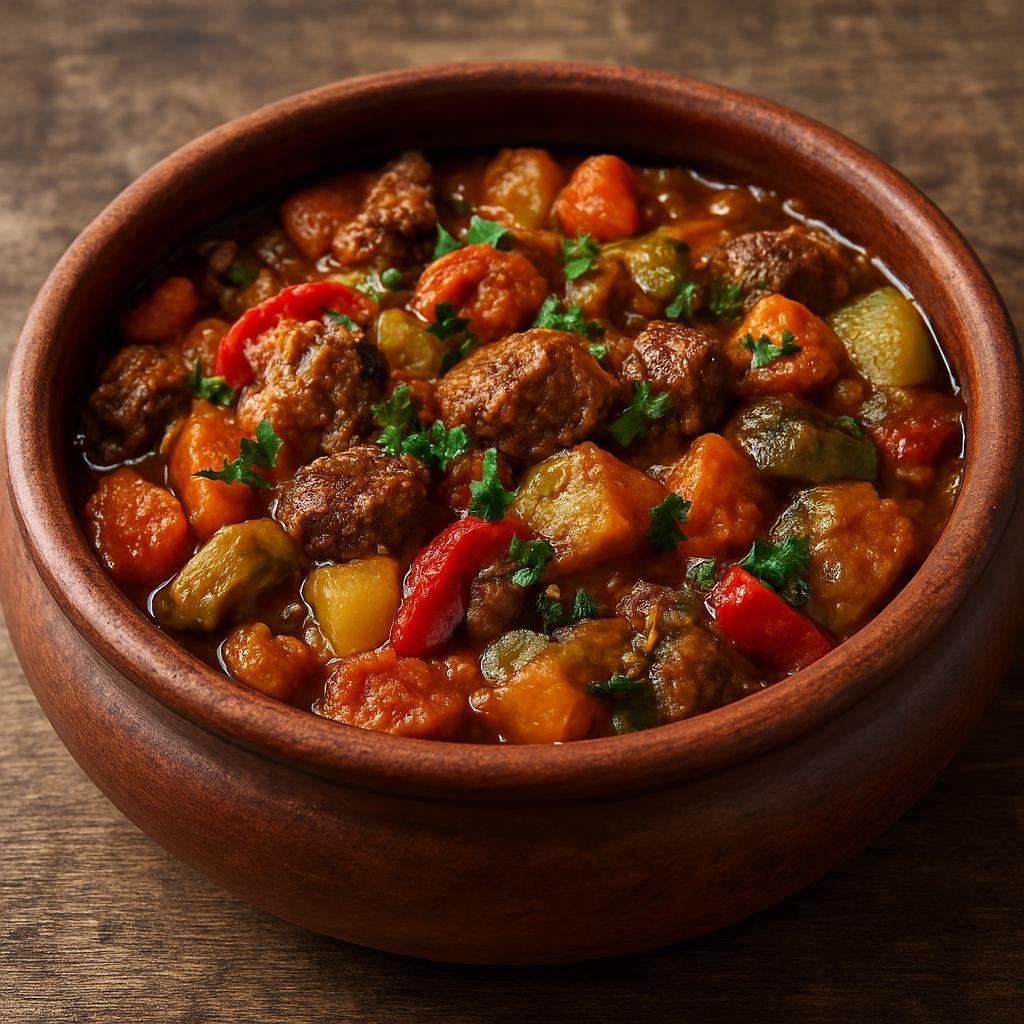 Entree: Bulgaria – Southern Culinary Region – гювеч ➤ gyuvech (Baked mixed-vegetable and meat stew cooked in an earthenware pot) recipe