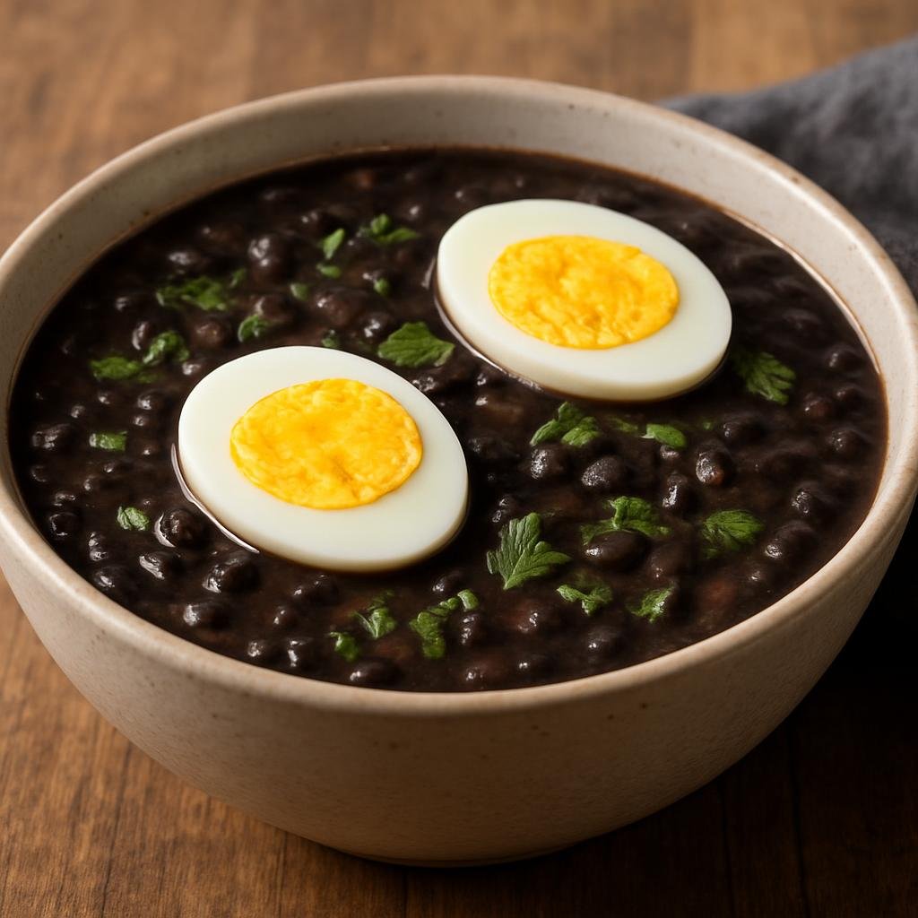 Entree: Costa Rica – Southern Culinary Region – Sopa Negra (Hearty black bean soup flavored with cilantro, aromatics, and served with hard‑boiled eggs) recipe