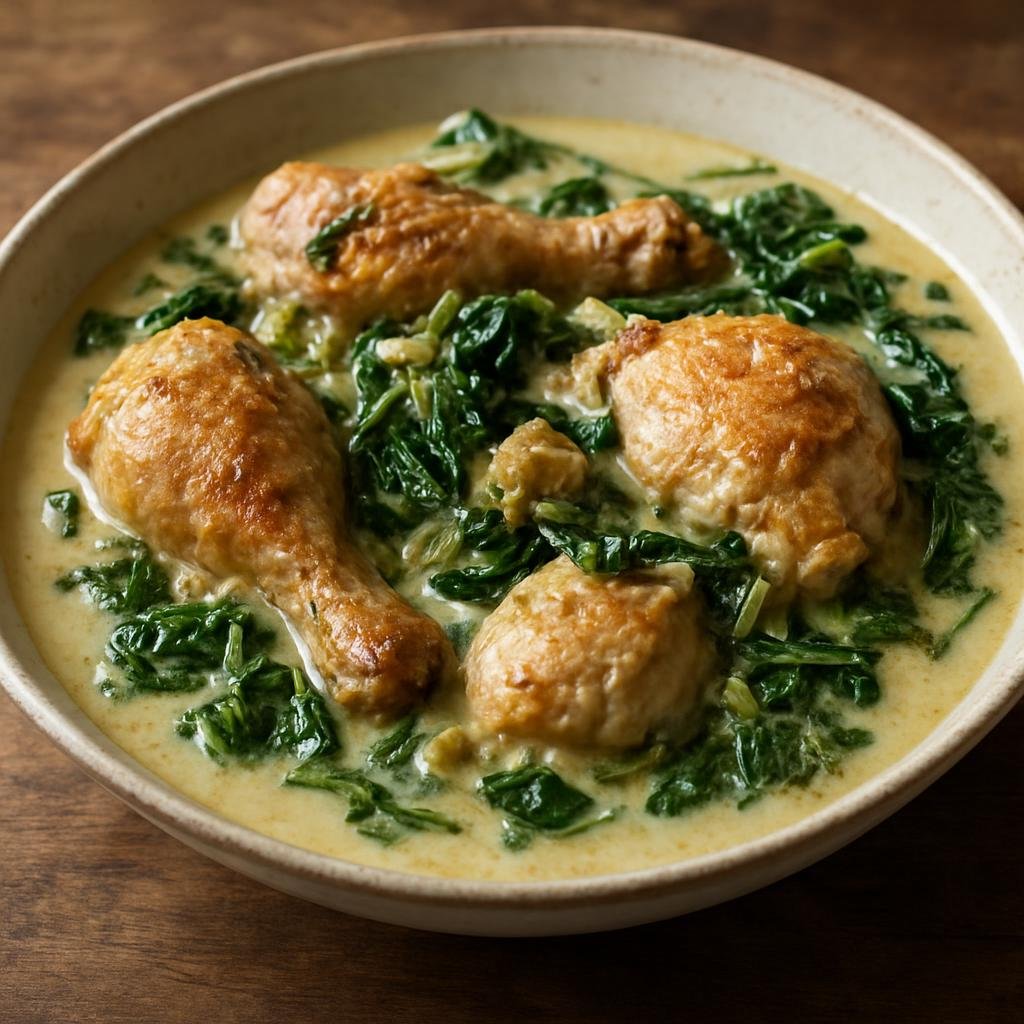 Entree: French Polynesia – Southern Culinary Region – Tahitian Chicken with Coconut Milk (Braised chicken cooked in rich coconut milk with island greens and aromatics) recipe
