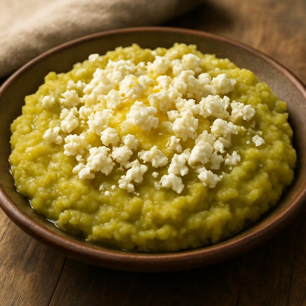 Entree: Colombia – Caribbean Coast – Cayeye con Queso (Mashed green plantains from Colombia's Caribbean coast finished with butter and crumbled salted white cheese) recipe