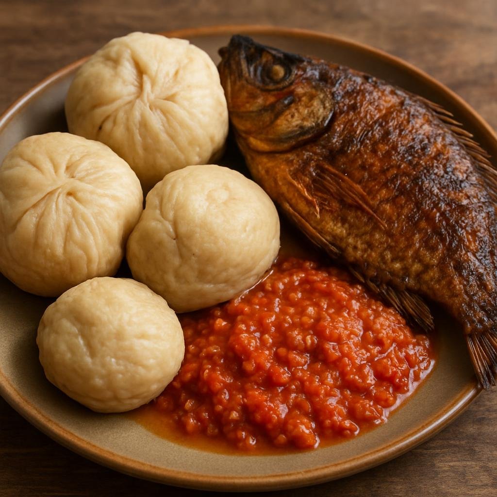 Entree: Ghana – Ghanaian Street Food – Kenkey and Fish (Fermented corn dumplings served with fried whole fish and a spicy pepper sauce) recipe