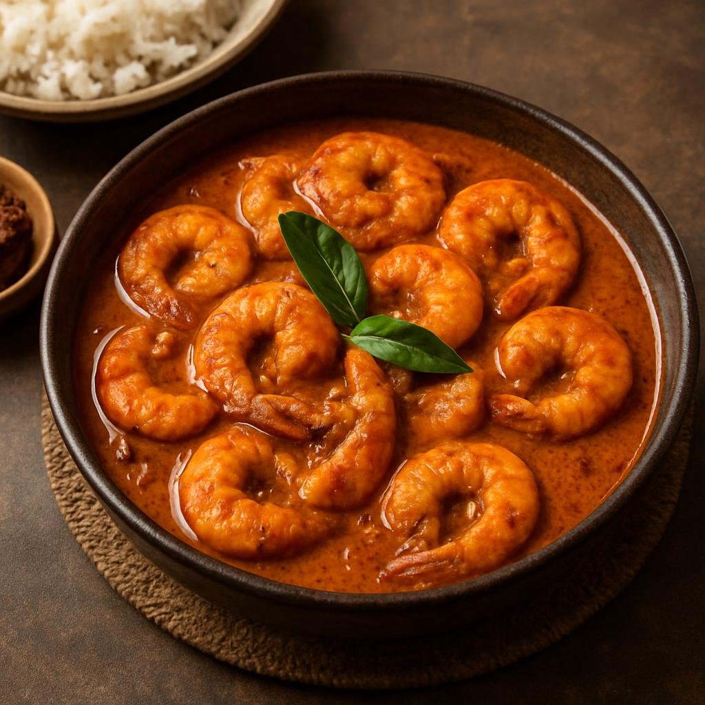 Entree: Myanmar – Rakhine Coastal – ရခိုင် ပုစွန် ဟင်း ➤ Rakhine Pə-sùn Hin (A coastal Rakhine-style curried shrimp braised in spices, roasted shrimp paste, tamarind, and coconut) recipe