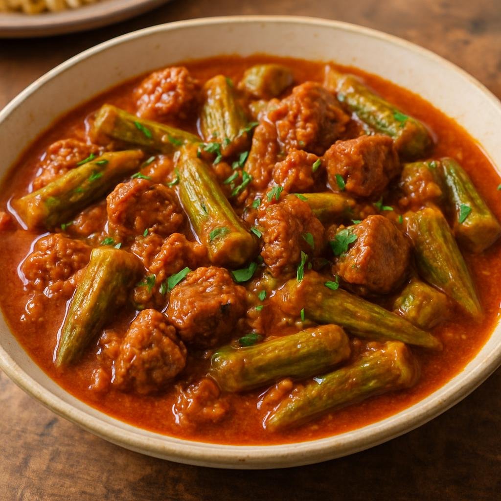 Entree: Syria – Euphrates Valley – بامية باللحم ➤ Bamiya bi-lahm (Okra and lamb stew in spiced tomato sauce) recipe