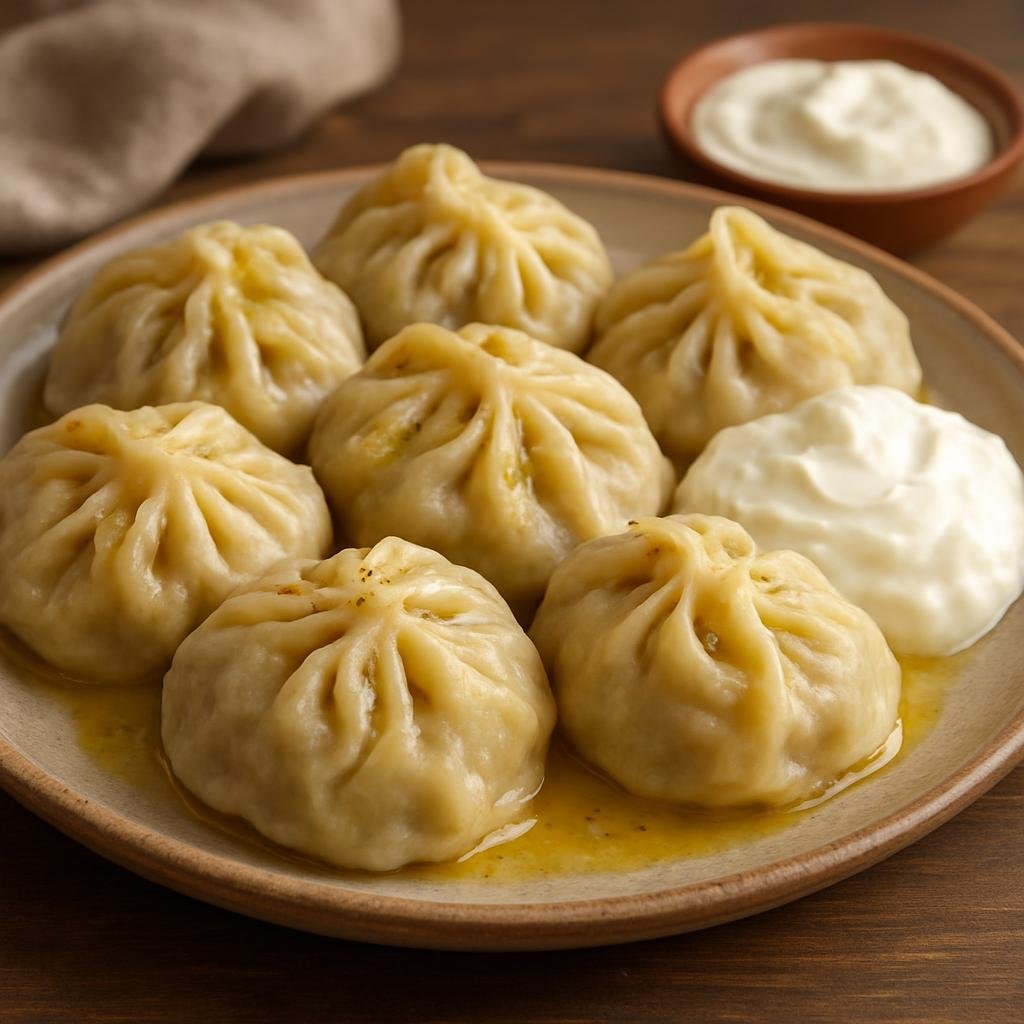 Entree: Kazakhstan – Western Steppe Kazakhstan – Манты ➤ Manty (Large steamed Central Asian meat dumplings served with melted butter and sour cream) recipe