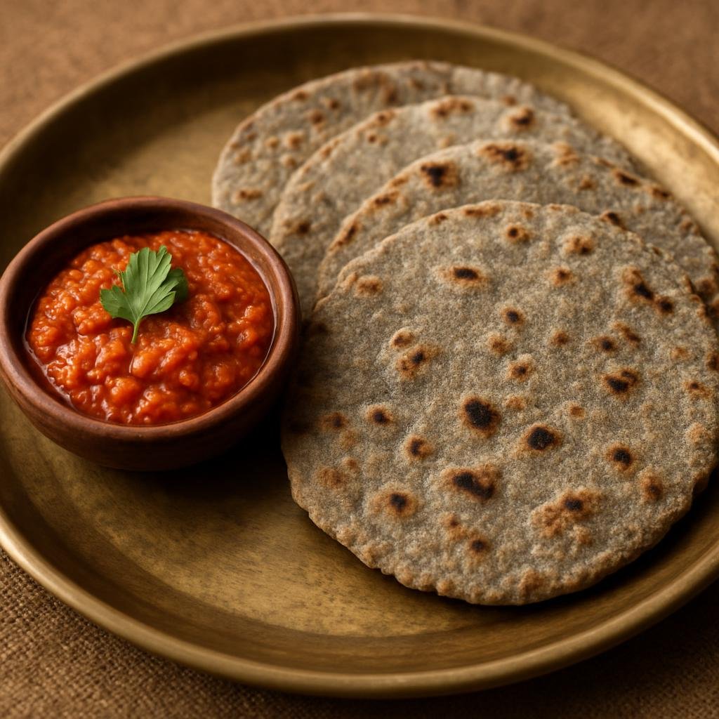 Entree: India – Rajasthan – बाजरे की रोटी और लहसुन की चटनी ➤ Bajre ki Roti aur Lahsun ki Chutney (Pearl millet flatbreads served with a pungent garlic chutney) recipe