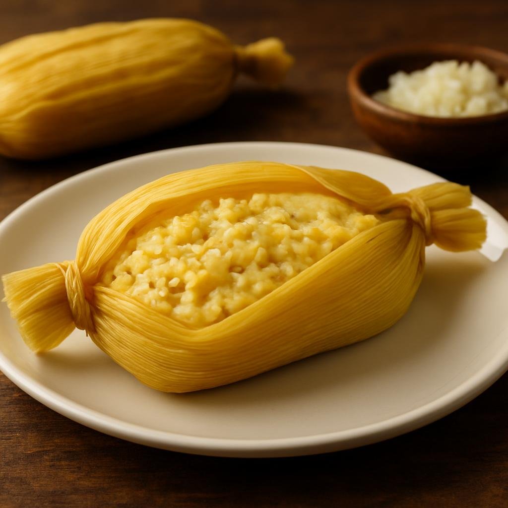 Entree: Argentina – Central Culinary Region – Humita en Chala (Steamed mixture of fresh corn, onions, and cheese wrapped and cooked in corn husks) recipe