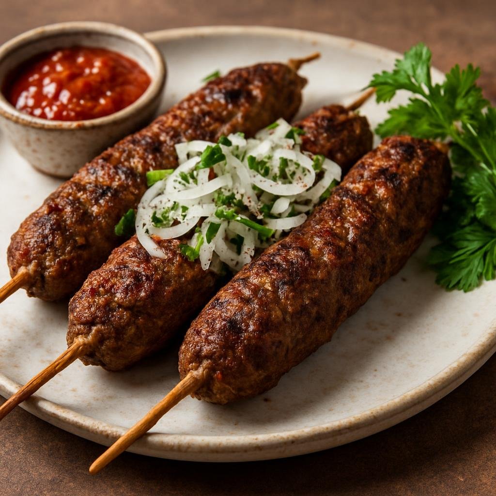 Entree: Azerbaijan – Central Culinary Region – Lyulya Kebab (Minced lamb skewers seasoned with onion and regional spices, grilled over an open flame) recipe