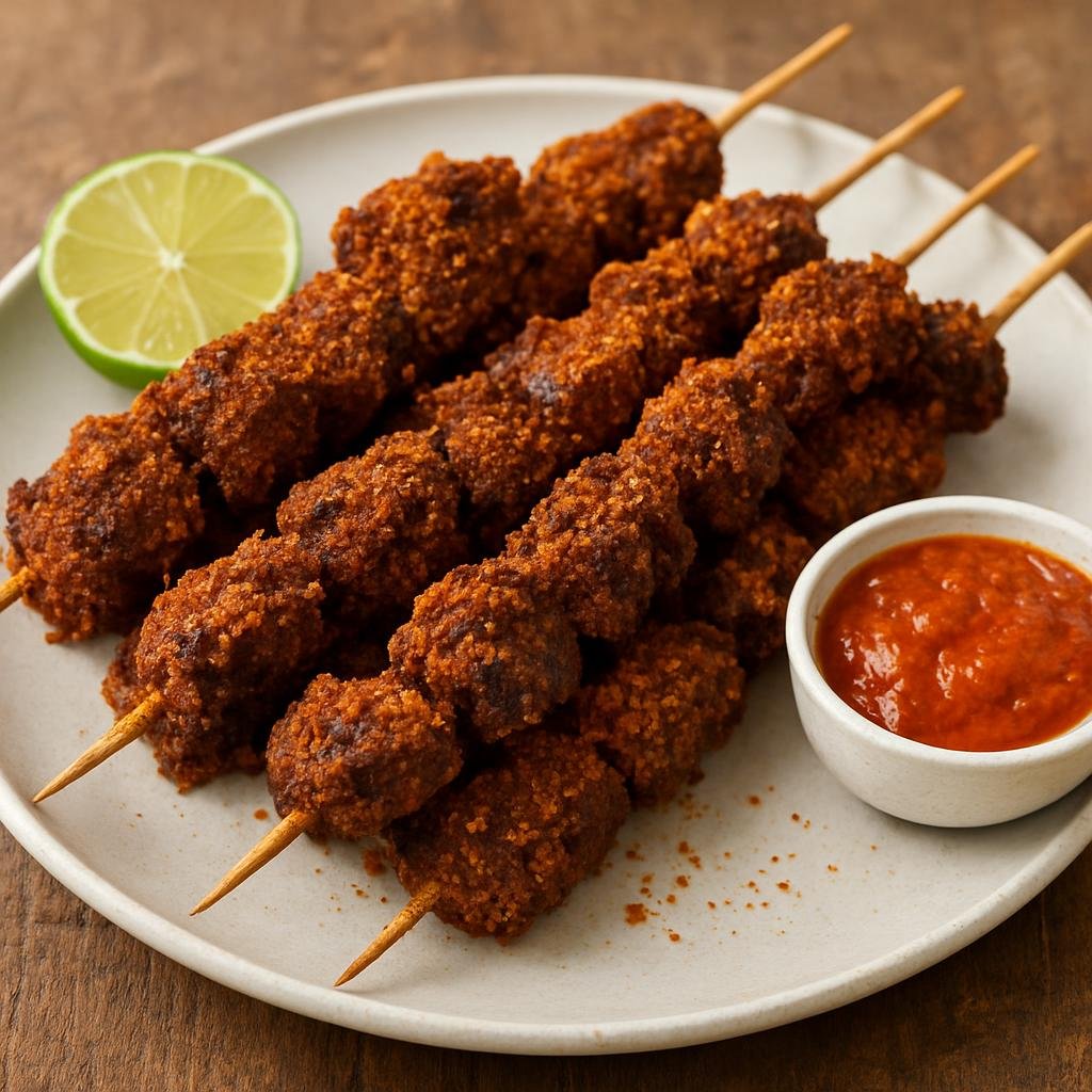 Entree: Cameroon – Southern Culinary Region – Suya (Spicy West African skewered and grilled beef coated in a ground-peanut and spice rub) recipe