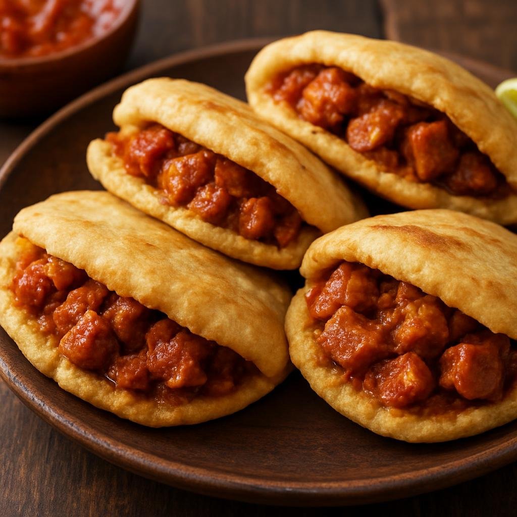 Entree: Mexico – Chihuahua & Northern Mexico – Gorditas de Chicharrón (Thick corn pockets stuffed with stewed pork rinds) recipe