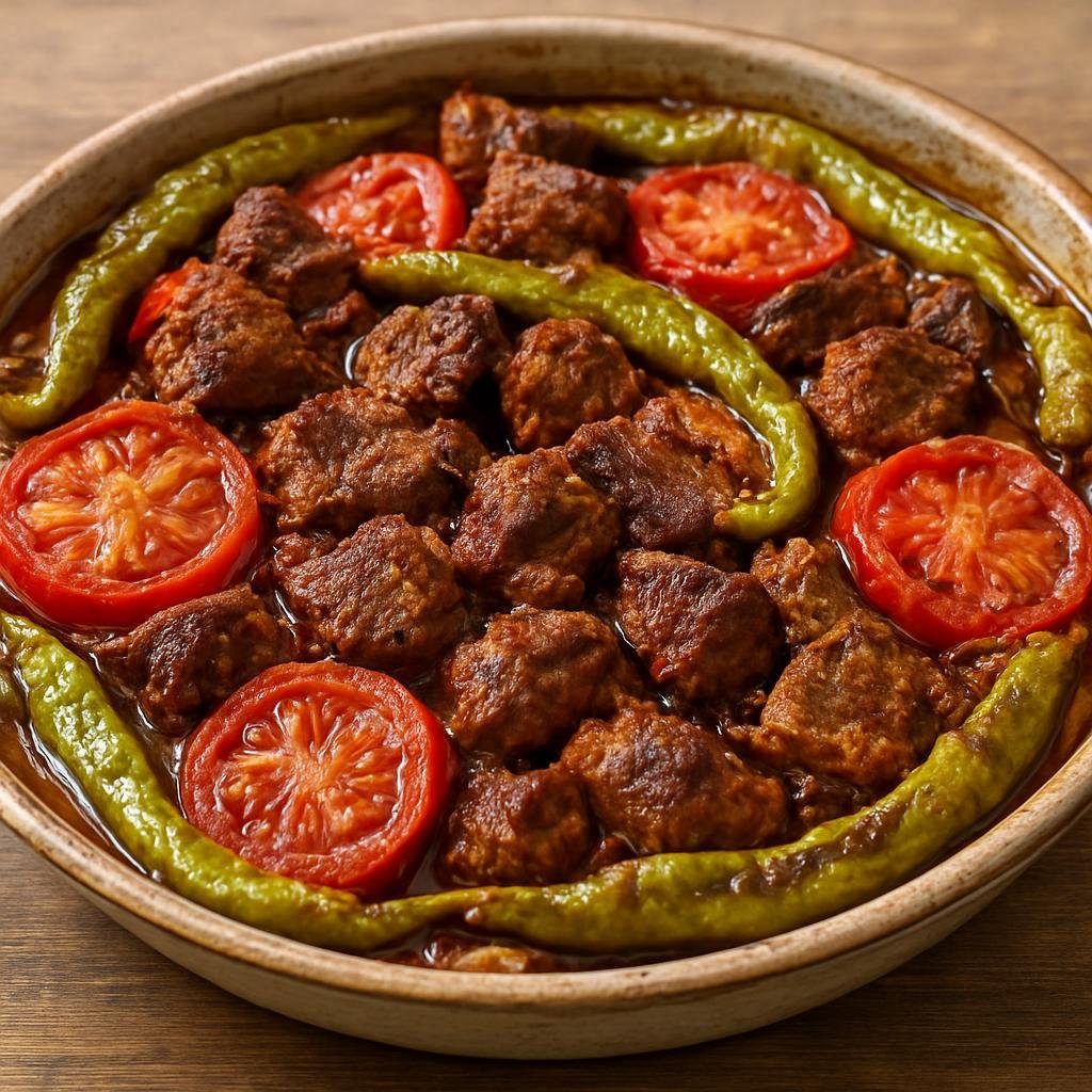 Entree: Turkey – Central Anatolia – Fırın Kebabı (Oven-baked lamb dish from Central Anatolia featuring spiced lamb roasted with tomatoes and peppers) recipe