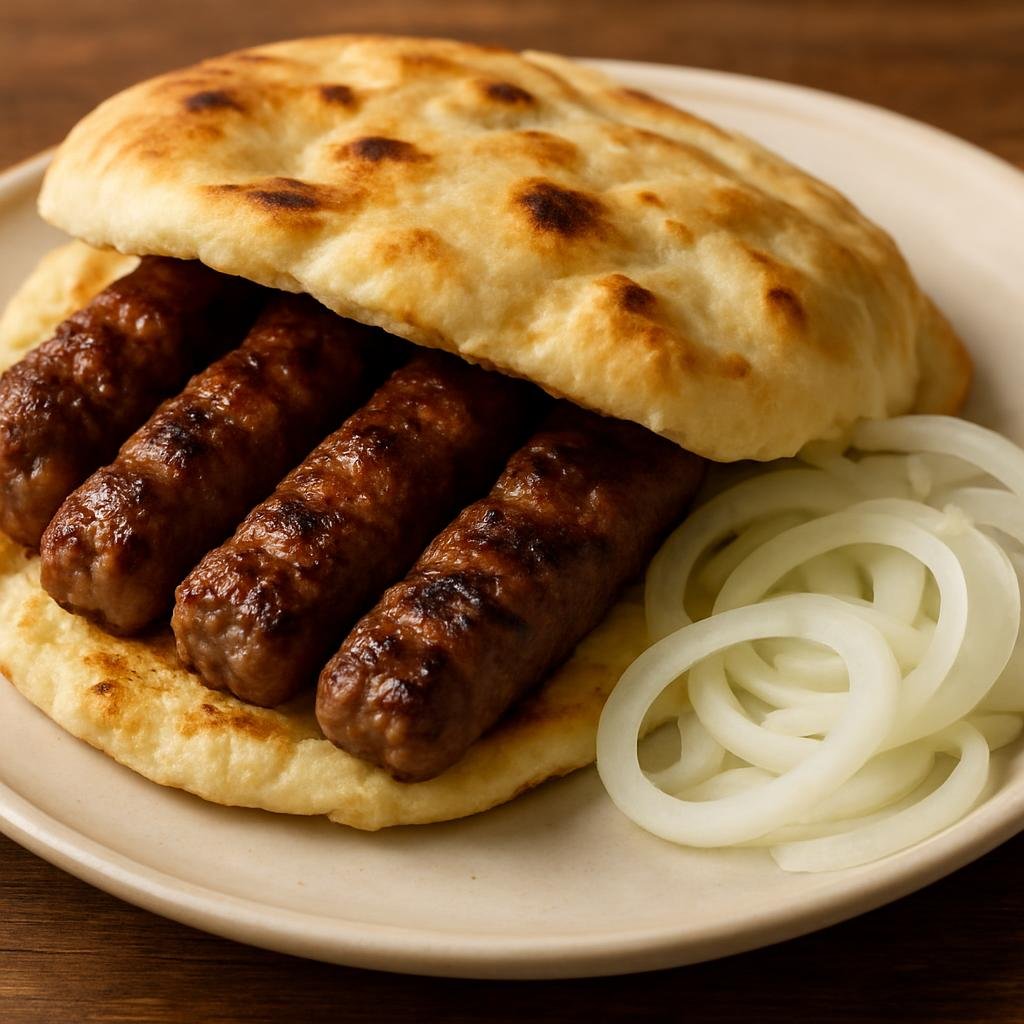 Entree: Bosnia and Herzegovina – Southern Culinary Region – Hadžijski ćevap (Grilled finger-shaped minced meat sausages traditionally served with flatbread and raw onions) recipe