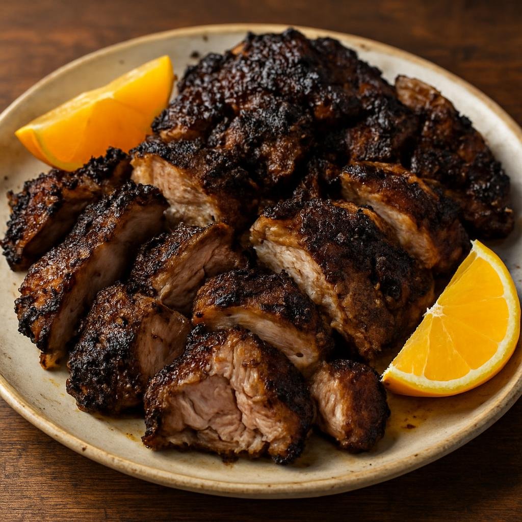 Entree: Dominica – Southern Culinary Region – Jerk Pork (Spicy allspice- and pepper-scented marinated pork grilled or roasted with bright citrus) recipe