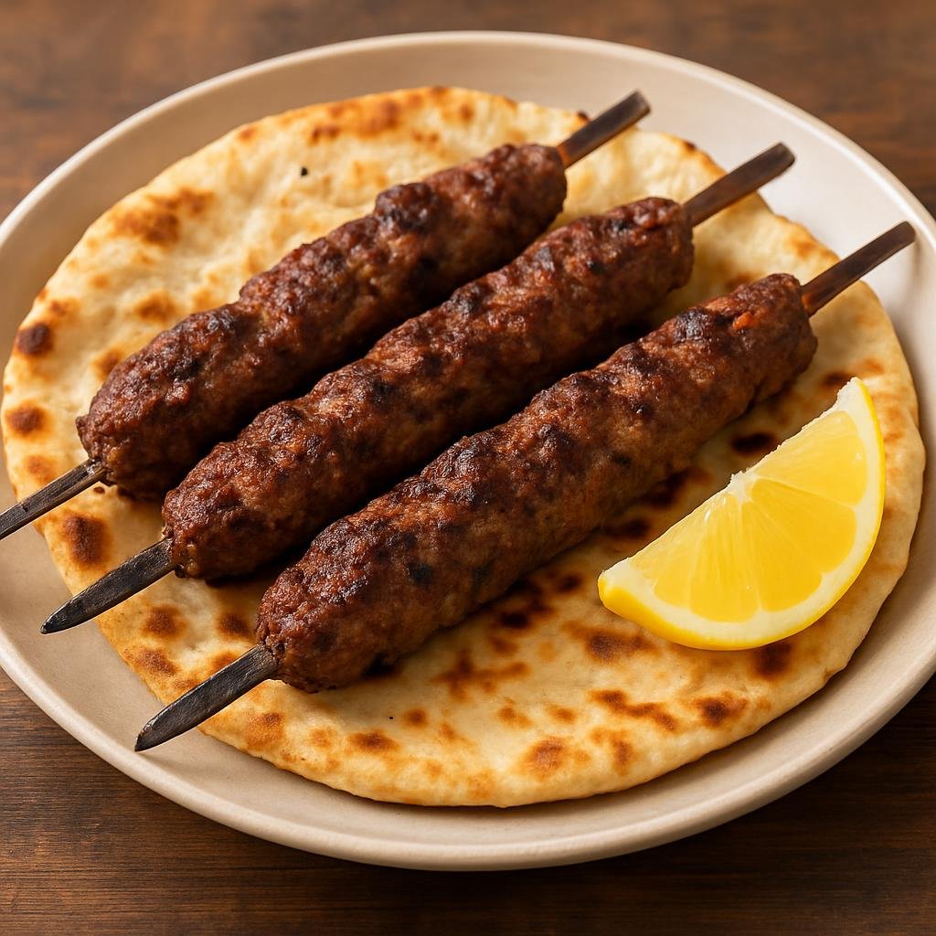 Entree: Afghanistan – Kabul & Central Afghanistan – کباب افغانی ➤ Kabab-e Afghani (Spiced minced lamb skewers grilled until charred and served with flatbread and lemon) recipe