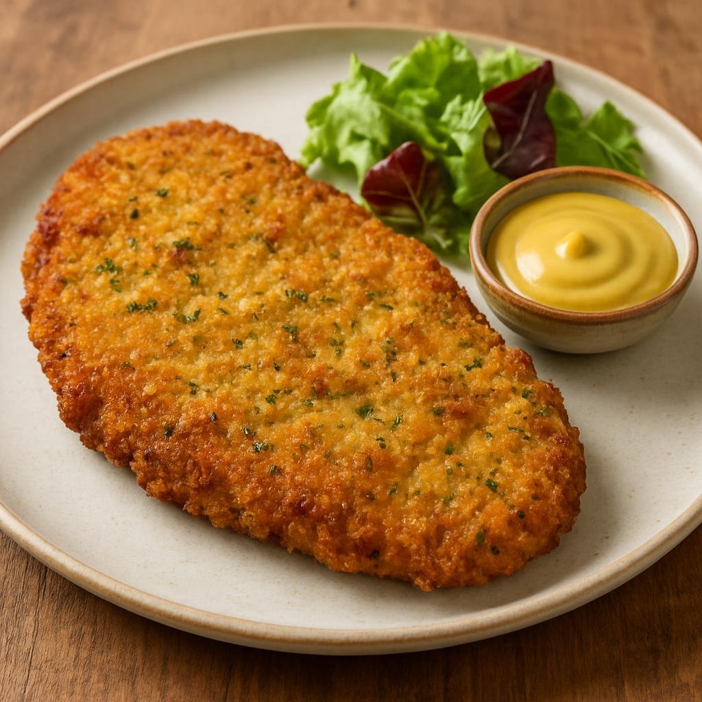 Entree: Netherlands – Limburg – Limburgse Kipschnitzel (Limburg-style breaded chicken cutlets with mustard and herb breadcrumb coating) recipe