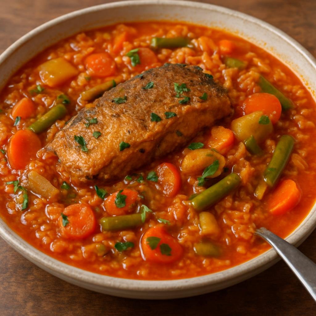 Entree: Cote d'Ivoire – Southern Culinary Region – Tchep (Ivorian tomato-and-fish one-pot rice with vegetables) recipe