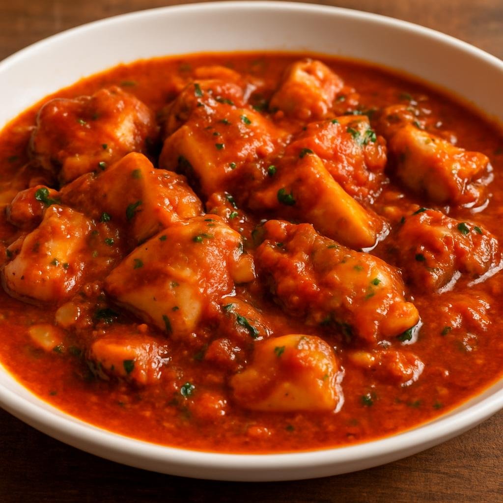 Entree: Dominica – Southern Culinary Region – Lambi in Creole Sauce (Stewed conch cooked in a spicy Caribbean tomato-based creole sauce) recipe