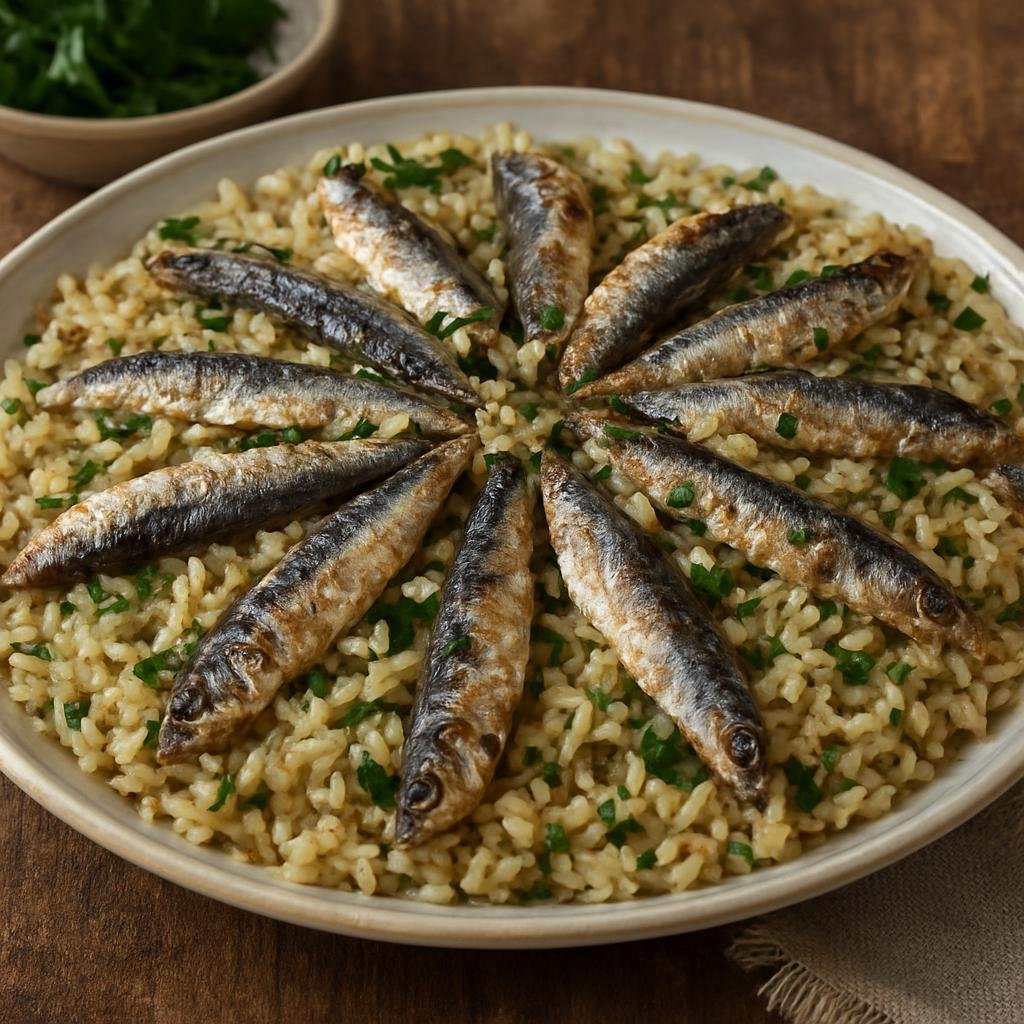 Entree: Greece – Greek Pontic Cuisine – Χαμσί Πιλάβι ➤ Hamsi Pilavi (Rice pilaf cooked with fresh anchovies and herbs typical of Pontic coastal cuisine) recipe