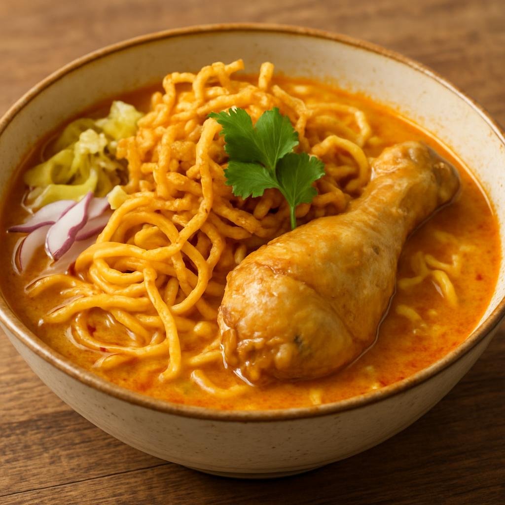 Entree: Thailand – Northern Thailand – ข้าวซอย ➤ Khao soi (Northern Thai coconut curry noodle soup with tender chicken and crispy fried noodles) recipe